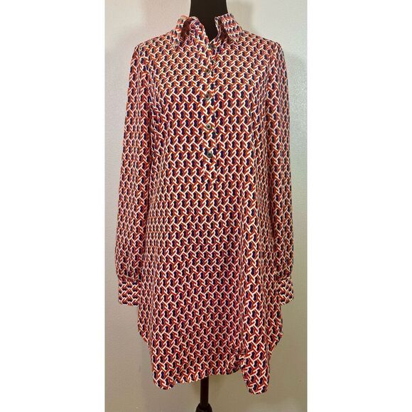 Julie Brown Lightweight Long Sleeve Geo Shape Button Up Collared Shirt Dress 4 - Picture 1 of 8